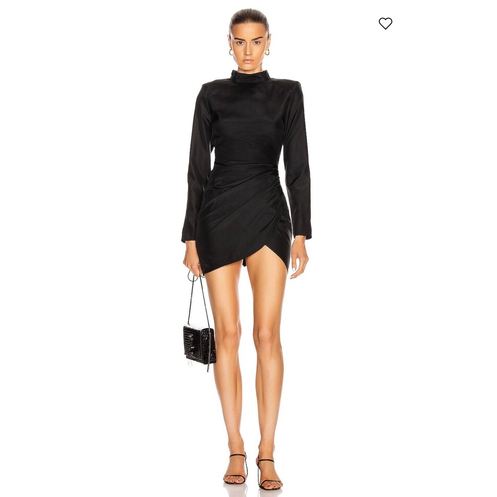 GAUGE81 Osaka 100% Silk Turtleneck Draped Mini Dress Black XS $575